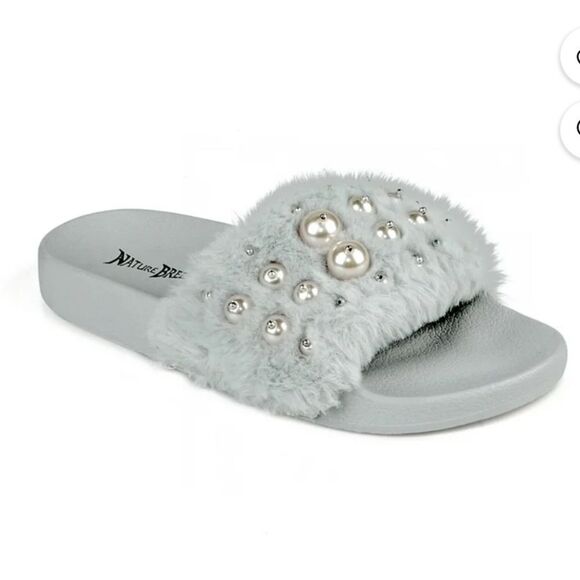 Nature Breeze 7 Fluf-8 Faux Fur Slide Sandal in Grey - Picture 1 of 5